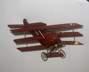 Airplane Red Wall Decor Vintage Style Child’s Or Boy’s Room Metal Tin 27” X 16” - Picture 1 of 6