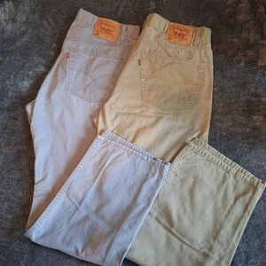 2 Pc Lot Levis 505 Colored Jean Pants Mens 38x32 Gray Khaki Casual Dress Preppy - Picture 1 of 18