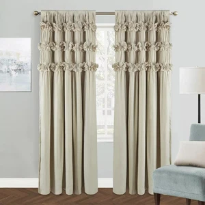 Juego de 2 paneles cortinas oscuras camel con volantes hechos a mano, 54"x84", - Imagen 1 de 10