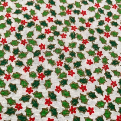 Christmas Holly Small Print Holiday Cotton Quilting Fabric 44x61 Cranston VIP - Image 1 of 4