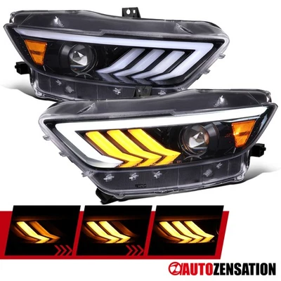 Fit 2015-2017 Ford Mustang Slick Black HID Projector Headlights LED Sequential Foto 1 de 4