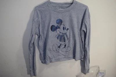 Gap Kids x Disney Mickey Mouse Cropped Short Long Sleeve Shirt GIRLS XL Gray - Image 1 of 4