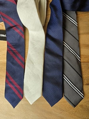 Corbata de seda estrecha a rayas múltiples Express para hombre nuevo lote azul gris crema ejecutiva Foto 1 de 4