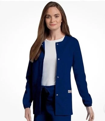 Landau Scrub Zone 宽鬆贴合 2 口袋 Snap-Front 磨砂女式夹克海军蓝 4XL — 第 1/3 张图片