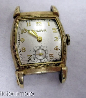 VINTAGE BULOVA VIKING 10BC 15j WATCH MENS RAMS HORN LUGS BARREL CASE SILVER DIAL - Image 1 of 4