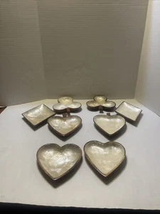 8 Vintage Capiz Shell Inlay Playing Cards Suit, Monkey POD Wood Plates MCM - Picture 1 of 6