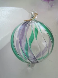 Handblown Glass Swirl Ornament Green Purple - Picture 1 of 5