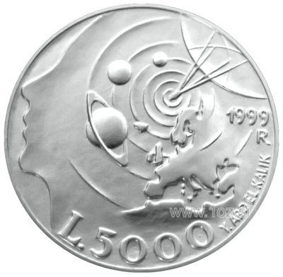 SAN MARINO 5000 LIRE 1999 (EXPLORATION) SILVER Commemorative Coin (KM# 396) UNC - Image 1 of 4