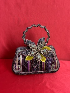 Mary Frances Beaded Purse Flower Purples Greens 8"x4"x5" (excluding handle) - Picture 1 of 3