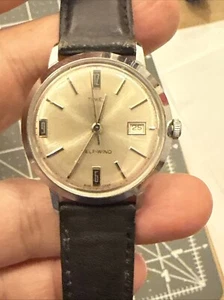 Running 1969 Timex Viscount Calendar Automatic Wristwatch 4114 3269 Chrome Bezel - Picture 1 of 11
