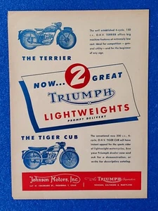 1954 CLASSIC TRIUMPH MOTORCYCLE PRINT AD THE TERRIER & TIGER CUB LIGHTWEIGHTS - Picture 1 of 1