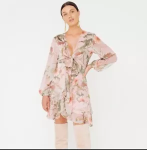 Sheike Pink Floral Print Tie Front Mini Dress Women’s Size 6 - Picture 1 of 7