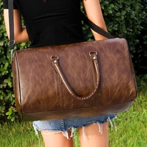 Women Men Leather Gym Sport Travel Shoulder Bag Overnight Luggage Handbag UK - Picture 1 of 15