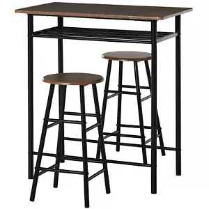 Bar Set includes 1 Bar Table and 2 Stools with Metal Frame Black and Oak - Picture 1 of 9