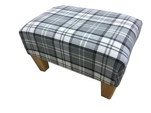Luxury Upholstered Footstool In A Quality Slate Tartan Fabric - Picture 1 of 3