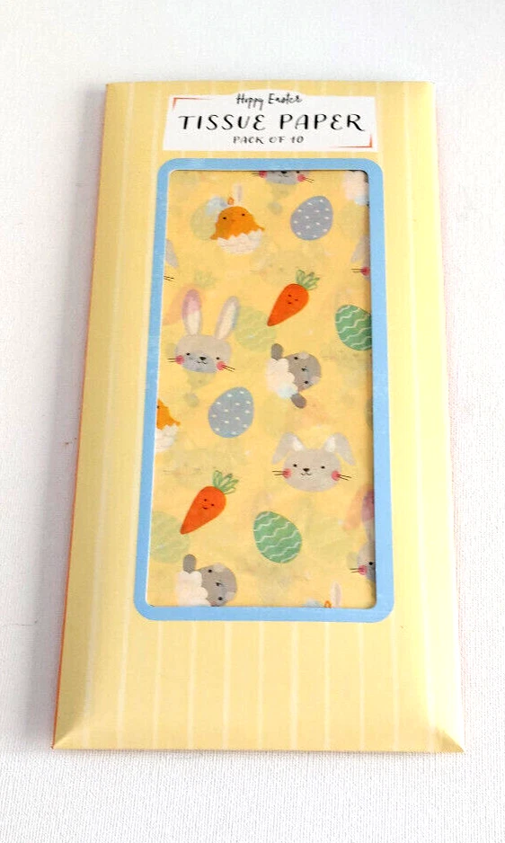 Pack 10 Sheets TISSUE PAPER EASTER YELLOW / LAMBS/  BUNNIES / CARROTS / EGGS - Image 1 of 1