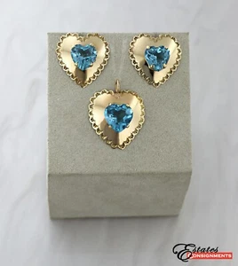 Blue Topaz 14kt Yellow Gold E.R Begay Native American Jewelry Earrings & Pendant - Picture 1 of 12