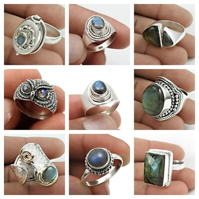 Regalo di Natale Argento Sterling Naturale Labradorite Elegante Cocktail Anelli - Immagine 1 di 4