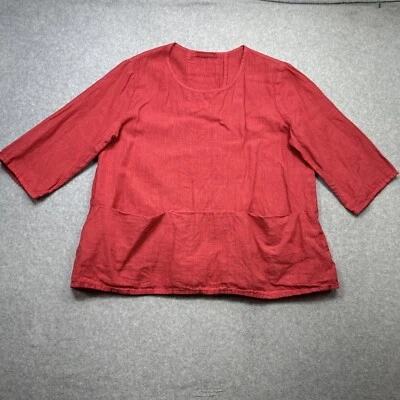 Pullover de bolsillo suelto corte grande rojo lino estilo costero capa de uso diario Foto 1 de 4