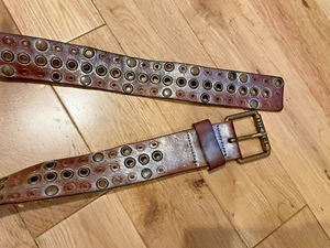 Cinturón Vintage Diesel Unisex Metálico Plateado y Marrón Cuero Tachonado Talla 90cm - Imagen 1 de 9