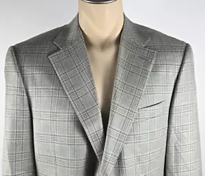 Canali Herren Kariert Seide Wolle Grau Hellbraun Blau Sport Mantel Anzug Jacke Gr 37R US - Bild 1 von 5