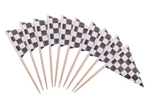 Checkered Black and White Racing Cupcake Toppers Flags Mini Small Race Car To... - Picture 1 of 7