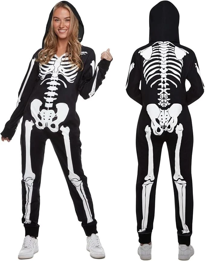 Mujer Disfraz Esqueleto Adulto Una Pieza Halloween Pijama Mono S - XXL Foto 1 de 4