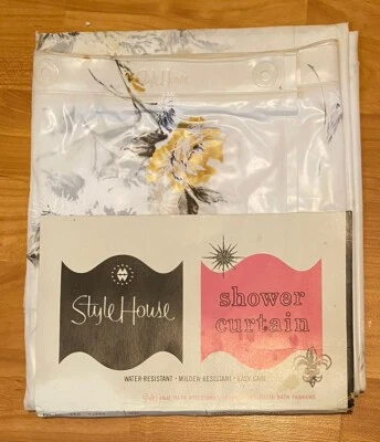 Cortina de Ducha Floral Vintage Años 60 Vinilo Flores Oro Blanco MCM Baño 6x6 Foto 1 de 4