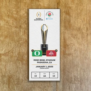 OREGON vs OSU 2025 Rose Bowl CFP Biglietto Stub Personalizzabile Qualsiasi Sedile Anatre v Bucks - Foto 1 di 3