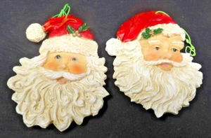 2 Vintage Double Sided Santa Face Christmas Ornaments 4" Tall - Picture 1 of 2
