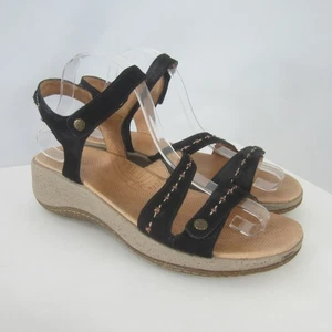 Acorn 90s Y2K Ankle Strap Wedge Sandals Womens 9 Black Suede Comfort Shoes - Picture 1 of 12