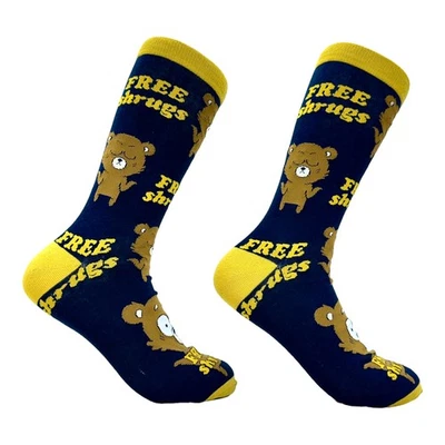Men's Free Shrugs Socks Funny Introvert Bear Hugs Novelty Joke Footwear - Image 1 of 4