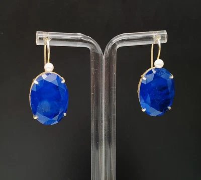 Orecchini donna blu zaffiro quarzo arg. 925 plac. oro fatti in Italia - Immagine 1 di 4