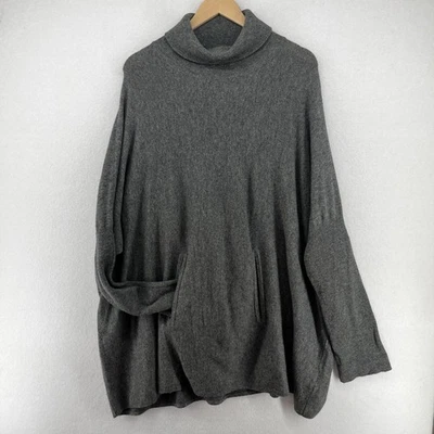 GARNET HILL Sweater XL Poncho Wool Cashmere Oversized Turtleneck Pullover Gray - Image 1 of 4