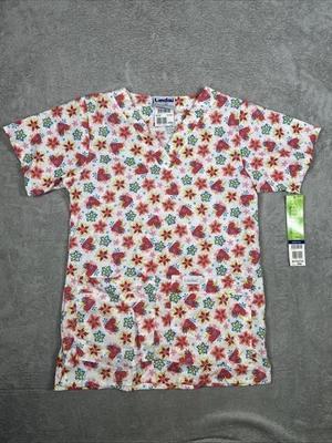 Landau Scrub Top Size XSM Flowers & Strawberries Print - Image 1 of 4