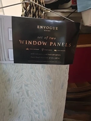 ROOM DARKENING ENVOGUE CURTAIN PANELS (2) GREY/ IVORY  Tabs 37 IN X 108 IN - Image 1 of 4
