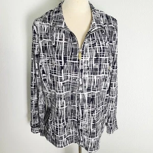 Zenergy by Chico's Black & White Print, leichte Jacke mit Reißverschluss, Gr. 3/XL - Bild 1 von 11