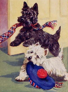 WEST HIGHLAND WHITE TERRIER CHARMING WESTIE & SCOTTIE DOG GREETINGS NOTE CARD - Picture 1 of 1