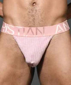 Andrew Christian Merc Essential Rib Y-Back Thong w/almst naked-Pink Large  93345 - Picture 1 of 7