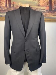 38S Z Zegna Black Striped Suit - Jacket Pants 34/31