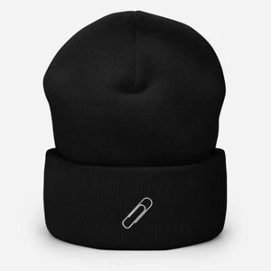 Cute Paper Clip Embroidered Unisex Cuffed Beanie - Picture 1 of 13