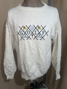 Knightsbridge Pullover Herren XL weiß bestickt Opa Made in USA Golf Vintage - Bild 1 von 4