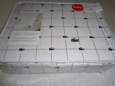 LACOSTE Sheet Set KING 100% Cotton Percale Slice Sheet/Anthracite-ALLIGATOR LOGO - Image 1 of 4