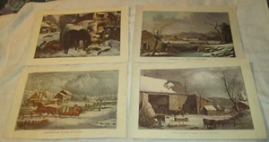 4 VINTAGE 1945 TO 1969 CALENDER LITH PHOTOS CURRIER & IVES WINTER LITH HORSE COW - Picture 1 of 6
