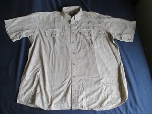 Cabelas Short Sleeve Shirt Mens 2XL Tall Tan Plaid Nylon Polyester - Picture 1 of 6