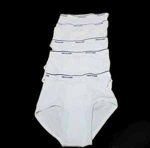 5 Fruit Of The Loom Men's White Briefs Blue Stripe Size Small 28-30" Cotton New - Picture 1 of 11