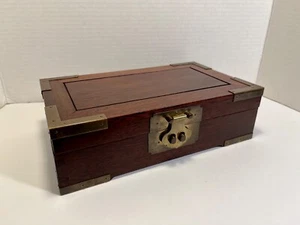 Vintage Oriental Chinese Brass Wooden Two Sections Jewelry Box - Picture 1 of 9