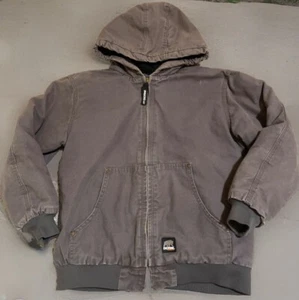 BERNE Boys Youth L 14-16 Gray Canvas Quilted Full Zip Hooded Bomber Jacket Warm - Picture 1 of 8