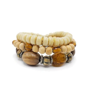 Exotic Prayer Bead Bracelets Resin Wood Amber Glass 3pc Wholesale Lot EB-BR390 - Imagen 1 de 2