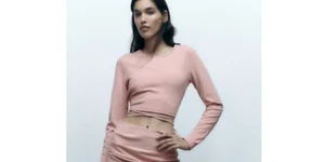 New Zara Open Back  Long Sleeve Cropped Top Blush Pink Cocktail Party Size XS - Picture 1 of 18